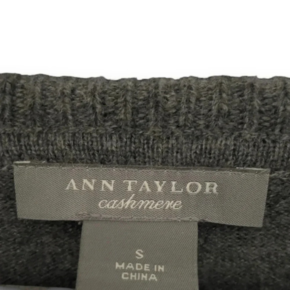 Ann Taylor Gray Off the Shoulder Cashmere Sweater S Fold over Waffle Knit Collar - Picture 6 of 7